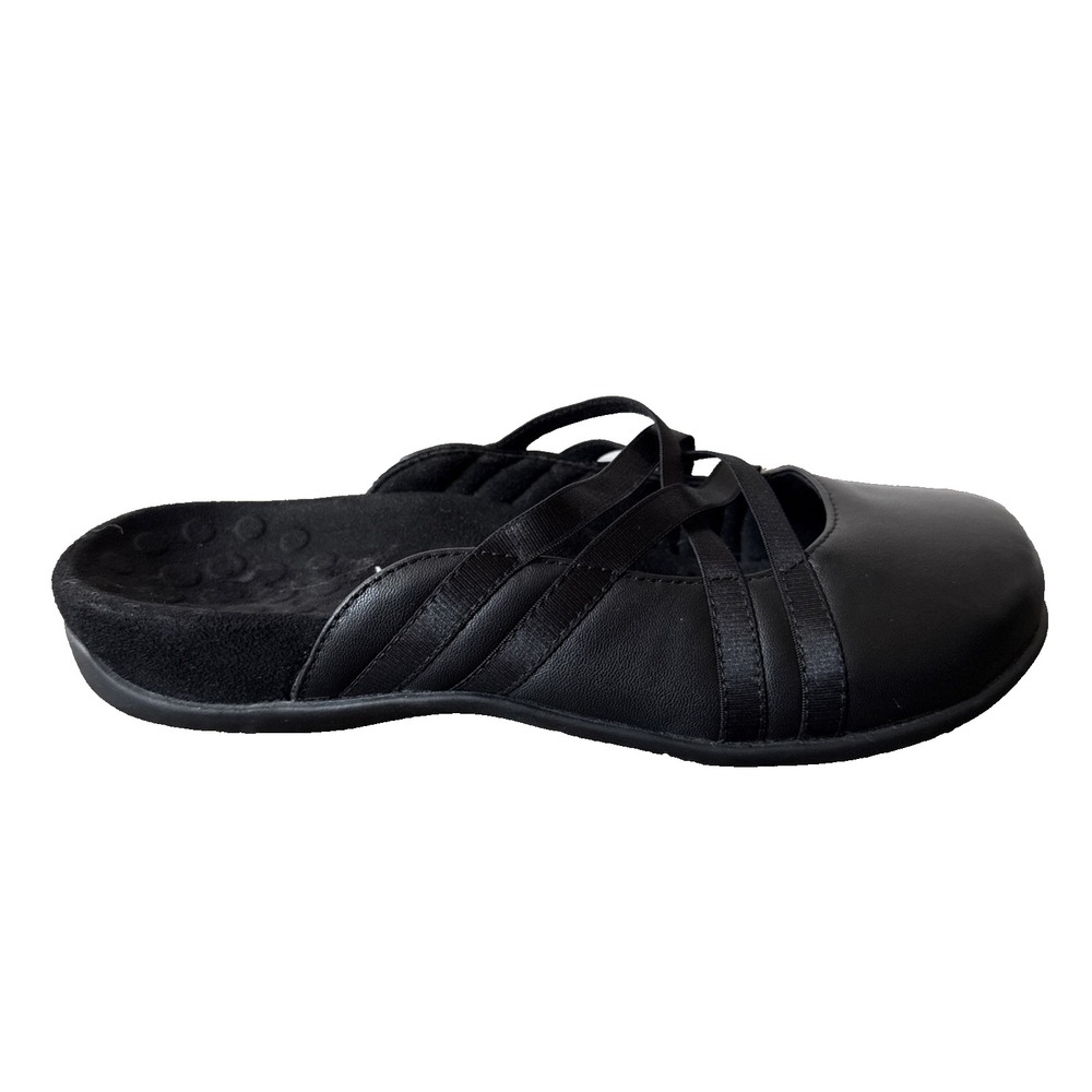 Vionic Claire Sandals Womens 7 Black Leather Crisscross Comfort Slides